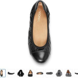 VIONIC Black Quilted Leather Ava Ballet Flats Shoes - Size 6